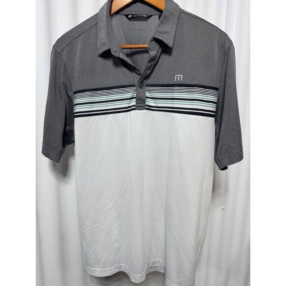 Travis Mathew Polo Shirt Men's Sz M Gray/White Colorblock Golf Pickleball Sport